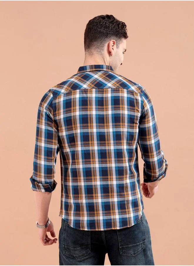 شركة المرآب الهندية Men Slim Fit Checkered Full Sleeves Cutaway Collar Casual Shirt