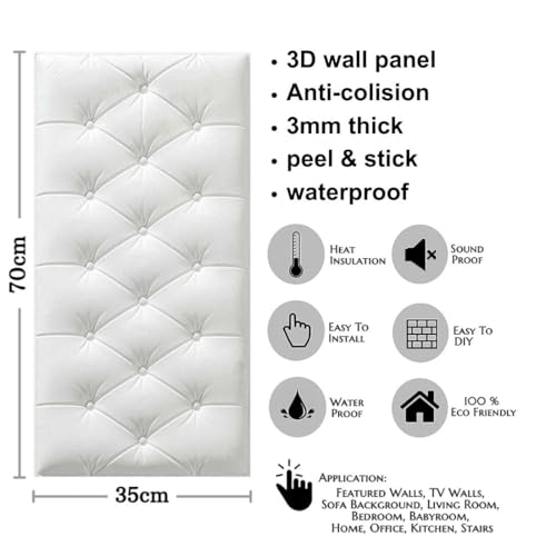ASTADHYAY 3D Self Adhesive Foam White Wallpaper Panels for Wall Living Room Bedroom Kitchen Self Adhesive Soft Cushion PE Foam 3D Wallpaper(35 X 70cm)(Colour:White) (3D Wallpaper Panel(Pack of 8)) - Image 3