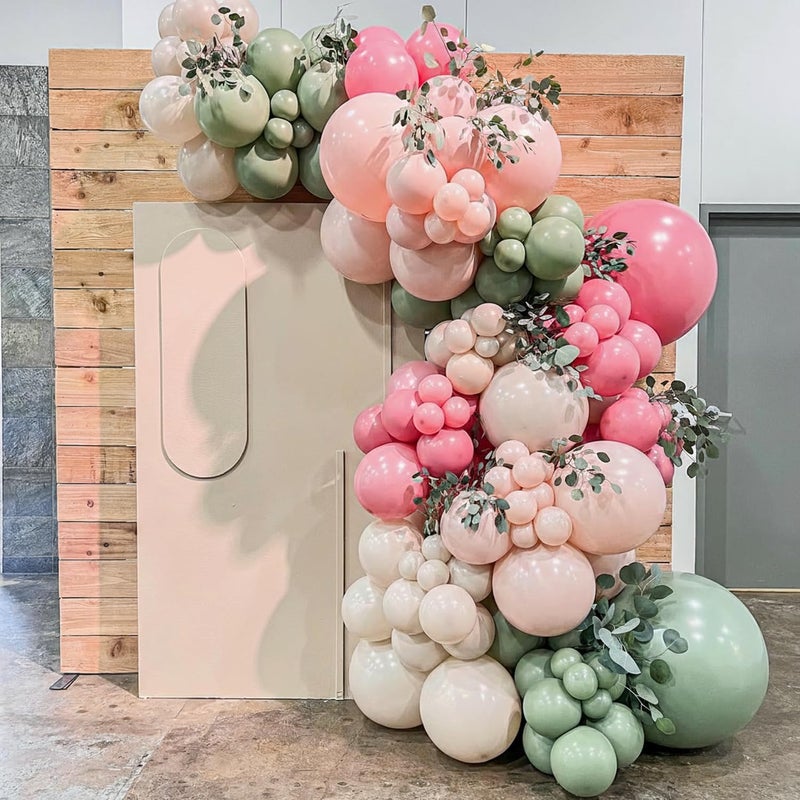 JOYFLOAT Pink and Green Balloons, 60Pcs 12 Inch Sage Green Pink Sand White Gold Confetti Balloons for Boho Baby Shower Jungle Woodland Floral Fairy Birthday Party Decorations - Image 4