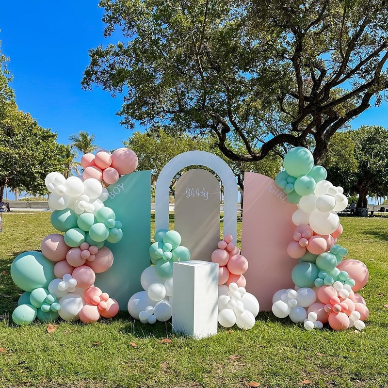 JOYFLOAT Pink and Green Balloons, 60Pcs 12 Inch Sage Green Pink Sand White Gold Confetti Balloons for Boho Baby Shower Jungle Woodland Floral Fairy Birthday Party Decorations - Image 5