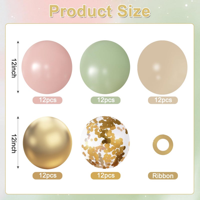 JOYFLOAT Pink and Green Balloons, 60Pcs 12 Inch Sage Green Pink Sand White Gold Confetti Balloons for Boho Baby Shower Jungle Woodland Floral Fairy Birthday Party Decorations - Image 2