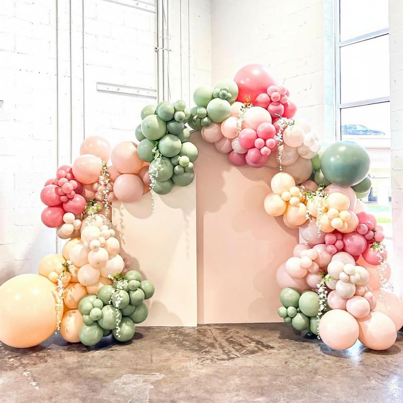 JOYFLOAT Pink and Green Balloons, 60Pcs 12 Inch Sage Green Pink Sand White Gold Confetti Balloons for Boho Baby Shower Jungle Woodland Floral Fairy Birthday Party Decorations - Image 3