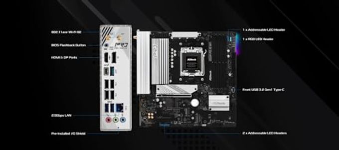 ASRock Amd B850M Pro Rs Wifi 6E Socket Am5 Ryzen 9000, 8000 And 7000 Series Ddr5 B850 Up To 8000+ (Oc) Mhz 256Gb Micro Atx Motherboard M.2 Sata3 6.0 Gb/S Pcie 5.0 Realtek 2.5G Lan Bios Flashback - Image 3