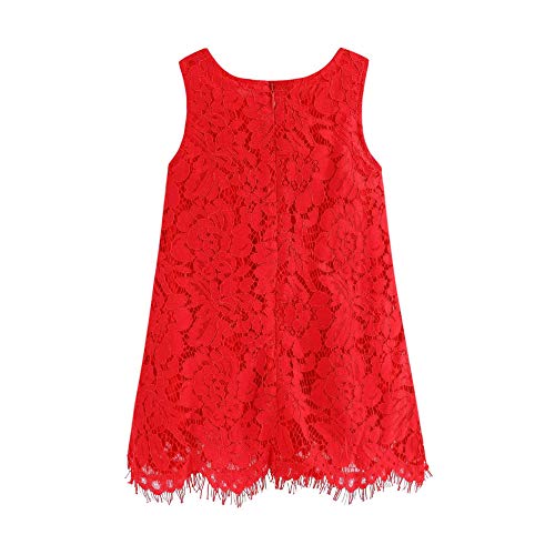 Mud Kingdom Toddler Girls Lace Dress Sleeveless Floral Elegant Solid Color Casual A-line Crew Neck Red 2T - Image 4