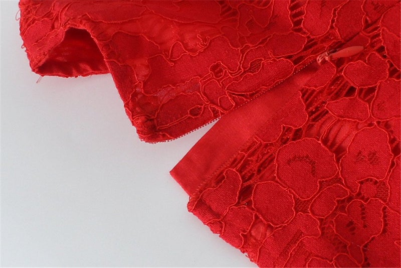 Mud Kingdom Toddler Girls Lace Dress Sleeveless Floral Elegant Solid Color Casual A-line Crew Neck Red 2T - Image 5