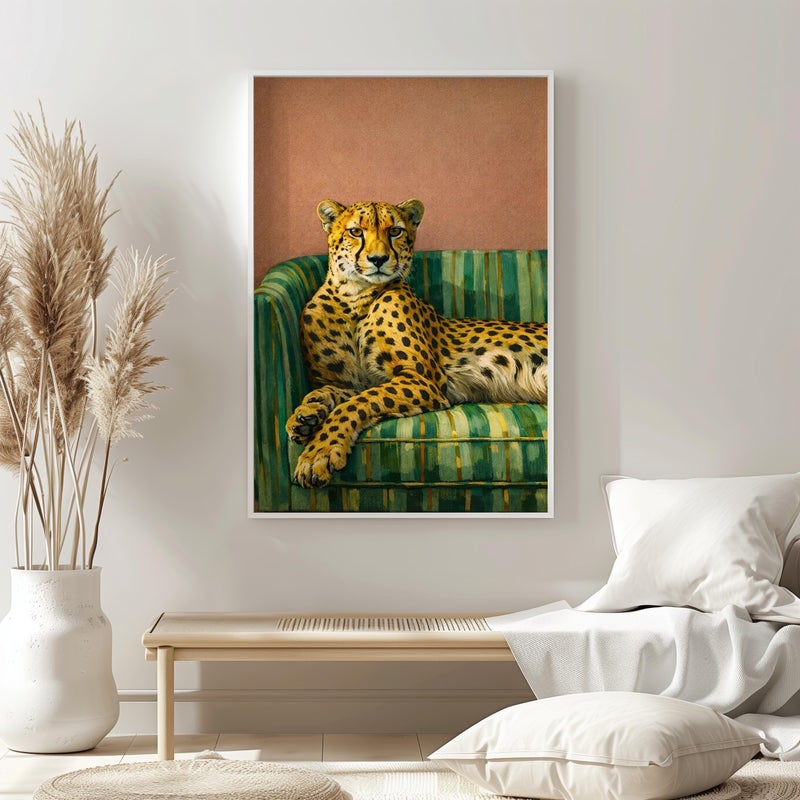 TNESSENTIAL Cheetah on Green Sofa Poster: Vintage Style, Dark Academia Animal Lounge Decor - Image 5