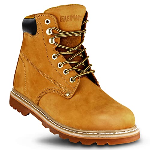 EVER BOOTS Tank Mens Soft Toe Oil Full Grain Leather Work Boots Construction Rubber Sole 12 DM TAN
