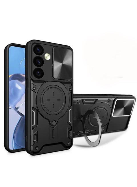 Armor Case for Samsung Galaxy S25 Plus with Slide Camera Cover, Grade Shockproof Case with Rotatable Big Ring Kickstand
