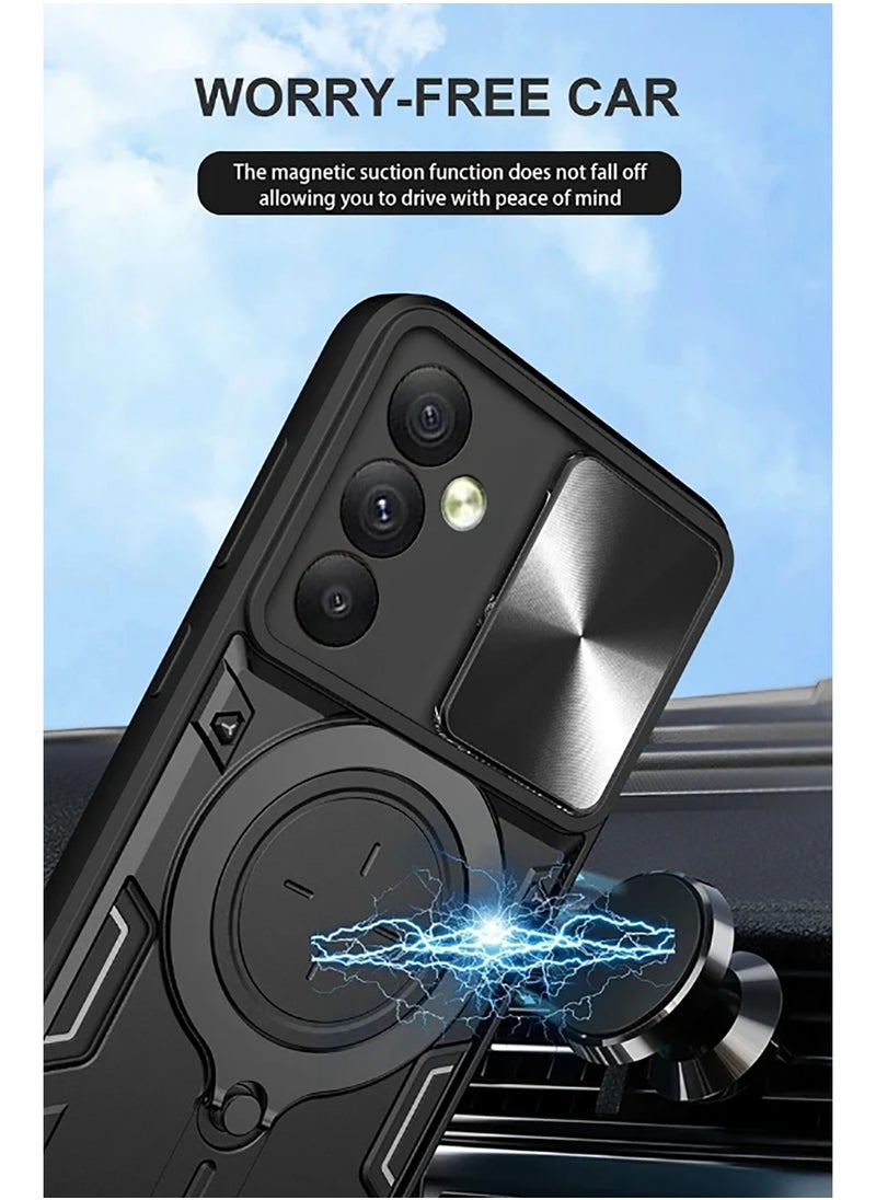 Armor Case for Samsung Galaxy S25 Plus with Slide Camera Cover, Grade Shockproof Case with Rotatable Big Ring Kickstand