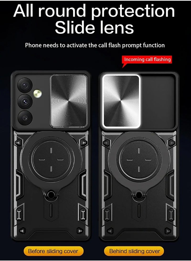 Armor Case for Samsung Galaxy S25 Plus with Slide Camera Cover, Grade Shockproof Case with Rotatable Big Ring Kickstand