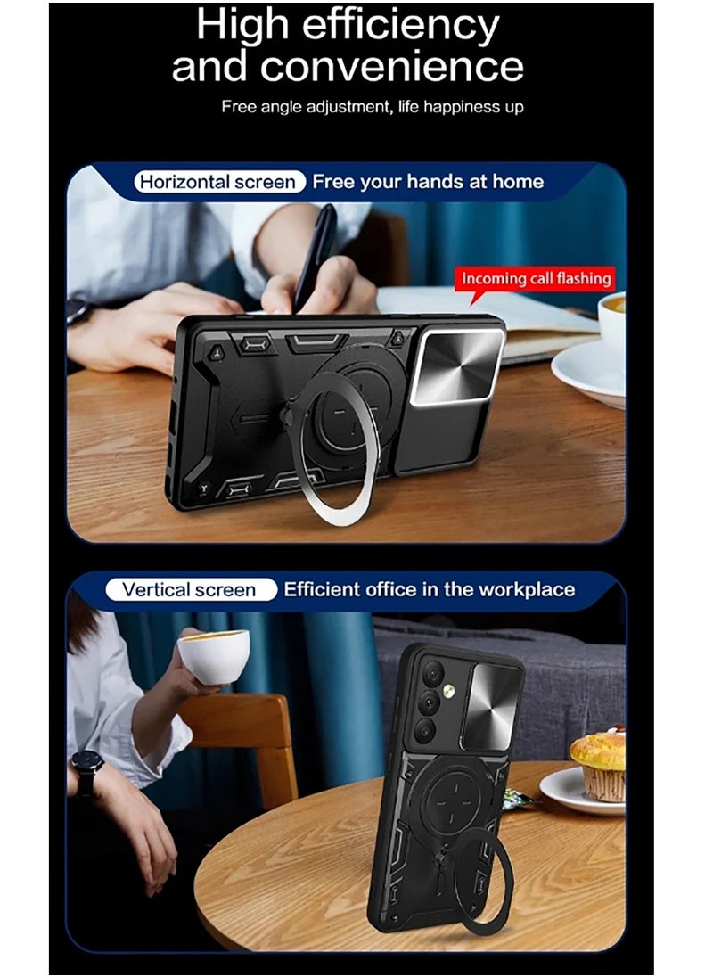 Armor Case for Samsung Galaxy S25 Plus with Slide Camera Cover, Grade Shockproof Case with Rotatable Big Ring Kickstand