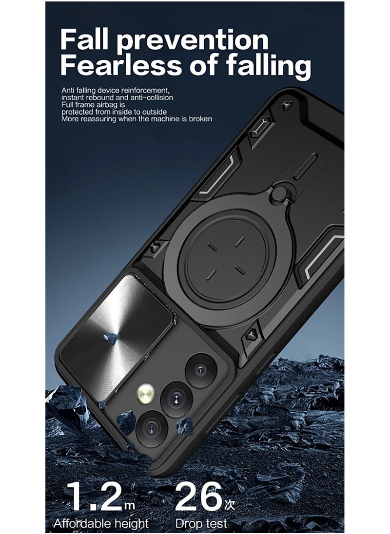 Armor Case for Samsung Galaxy S25 Plus with Slide Camera Cover, Grade Shockproof Case with Rotatable Big Ring Kickstand