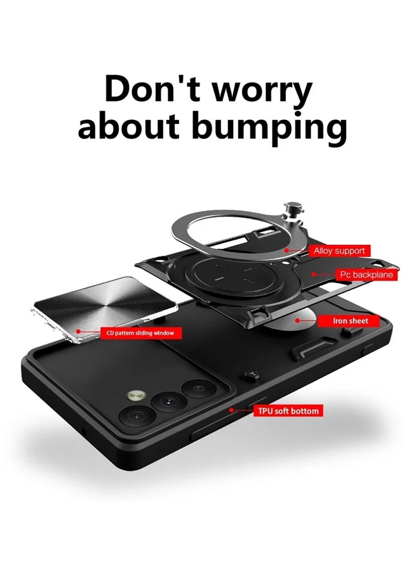Armor Case for Samsung Galaxy S25 Plus with Slide Camera Cover, Grade Shockproof Case with Rotatable Big Ring Kickstand