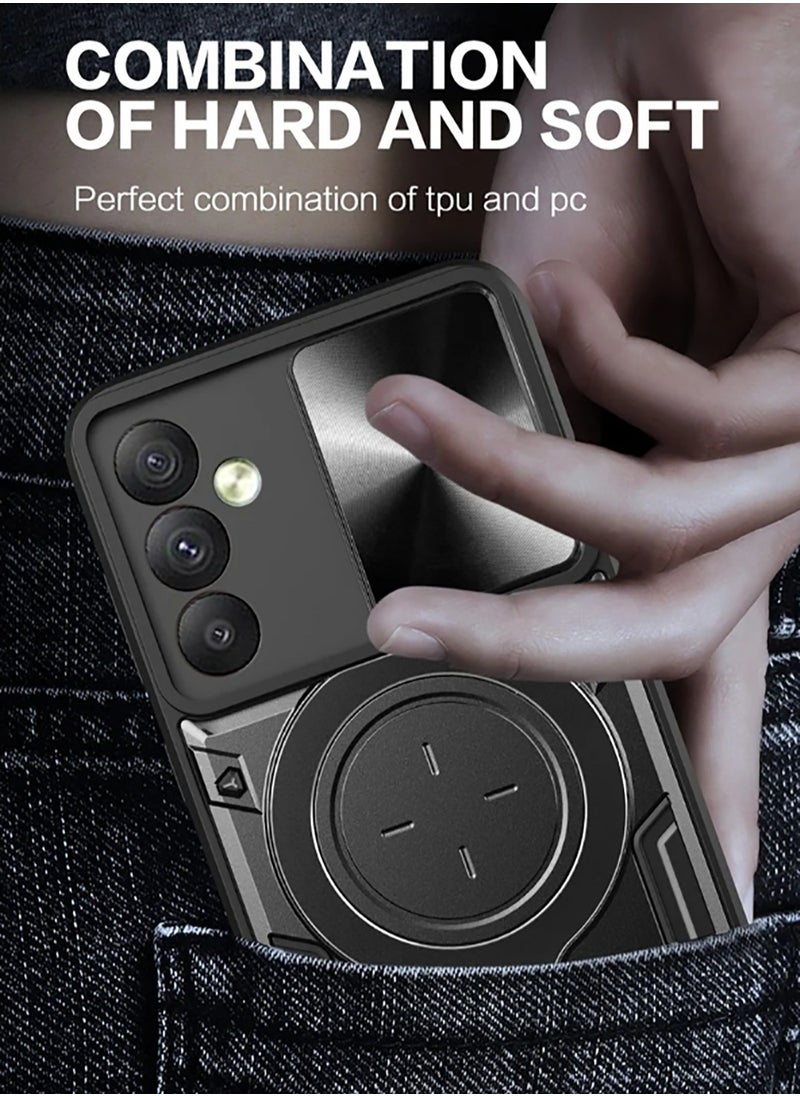 Armor Case for Samsung Galaxy S25 Plus with Slide Camera Cover, Grade Shockproof Case with Rotatable Big Ring Kickstand