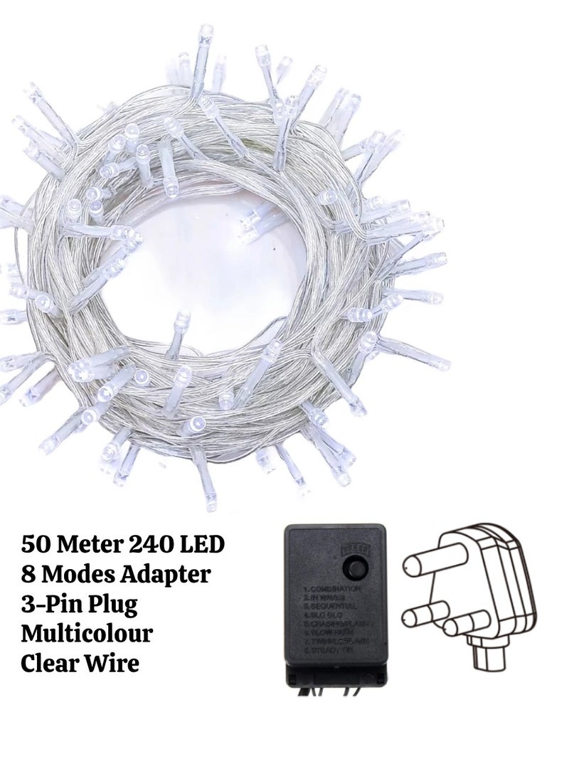 يوويل 50 متر 240 سلسلة أضواء LED أضواء الديكور ضوء RGB 8 أوضاع LED سلك شفاف لديكورات المنزل أضواء رمضان ديكور داخلي وخارجي ديكور رمضان ضوء ديوالي أضواء الستار مع قابس 3 دبابيس في المملكة المتحدة - Image 2