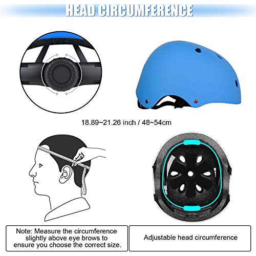 WayEee Kids Bike Helmet Set Skateboard Knee Pads, 7PCS Protective Gear Adjustable for Girls Boys 3-10 Age Elbow Pads Wrist Guards for Outdoor Sports Cycling Bike Roller Skating Scooter, Youth, Blue - Image 4