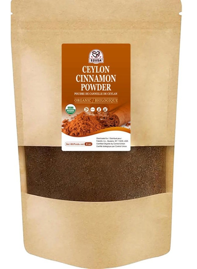 52USA Organic Ceylon Cinnamon Powder, 8oz Resealable Bag | True Cinnamon from Sri Lanka, Non-GMO, Gluten-Free, Freshly Ground for Baking, Cooking & Beverages - Image 1