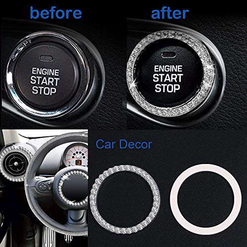 Orrdice 2pcs Bling Car Engine Start Button Cover Diamond Crystal Push Start Stop Button Ring Sparkly Bling Ignition Button Cover Rhinestone Keyless Ignition Ring Universal Car Accessories (Silver) - Image 5