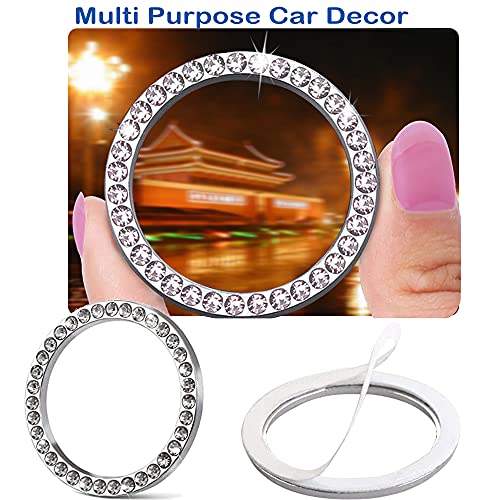 Orrdice 2pcs Bling Car Engine Start Button Cover Diamond Crystal Push Start Stop Button Ring Sparkly Bling Ignition Button Cover Rhinestone Keyless Ignition Ring Universal Car Accessories (Silver) - Image 3