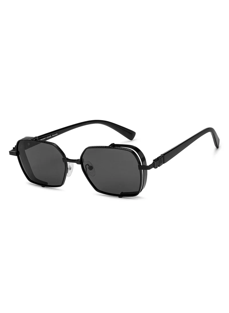 VINCENT CHASE Vincent Chase By Lenskart | Black Grey Full Rim Hexagonal | Maverick | Branded Latest and Stylish Sunglasses | Polarized and 100% UV Protected | Men & Women | Large | VC S15760