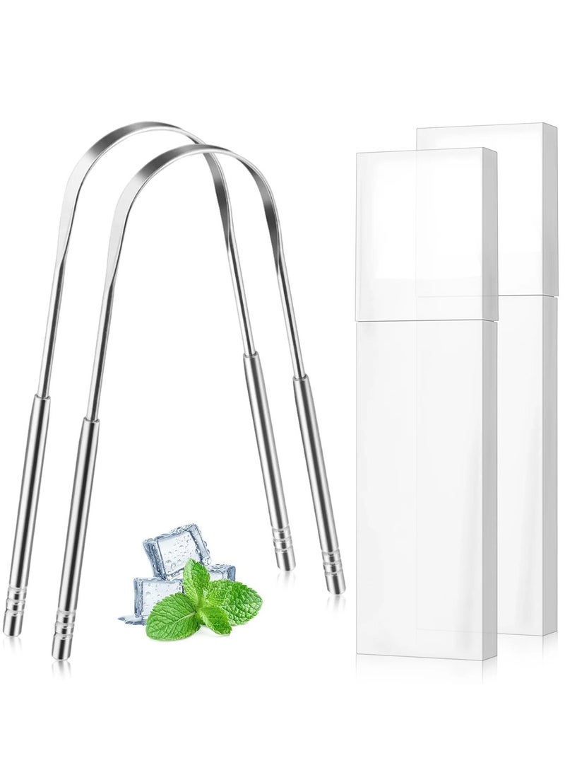 ALIVER 2pack Tongue Scraper Stainless Steel Tongue Cleaners with Travel Box Tongue Cleaner Tool for Oral Hygiene Fresh Breath Reduce Bad Breath Reusable Tongue Scrapers for Adults Silver  - Image 3
