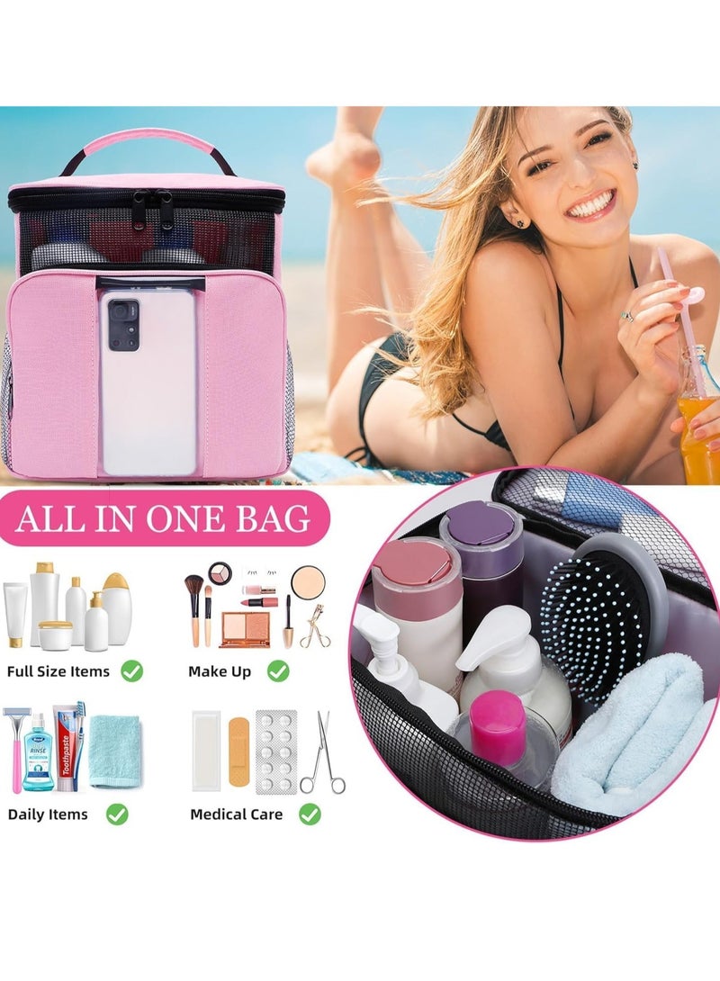 Excefore علبة لوازم التنظيف، علبة الدش المحمولة، أساسيات غرفة النوم لطلاب الجامعات البنات، سلة تنظيم الدش البلاستيكية المحمولة للتخزين / دلو للمنزل والحمام والمطبخ - Image 2