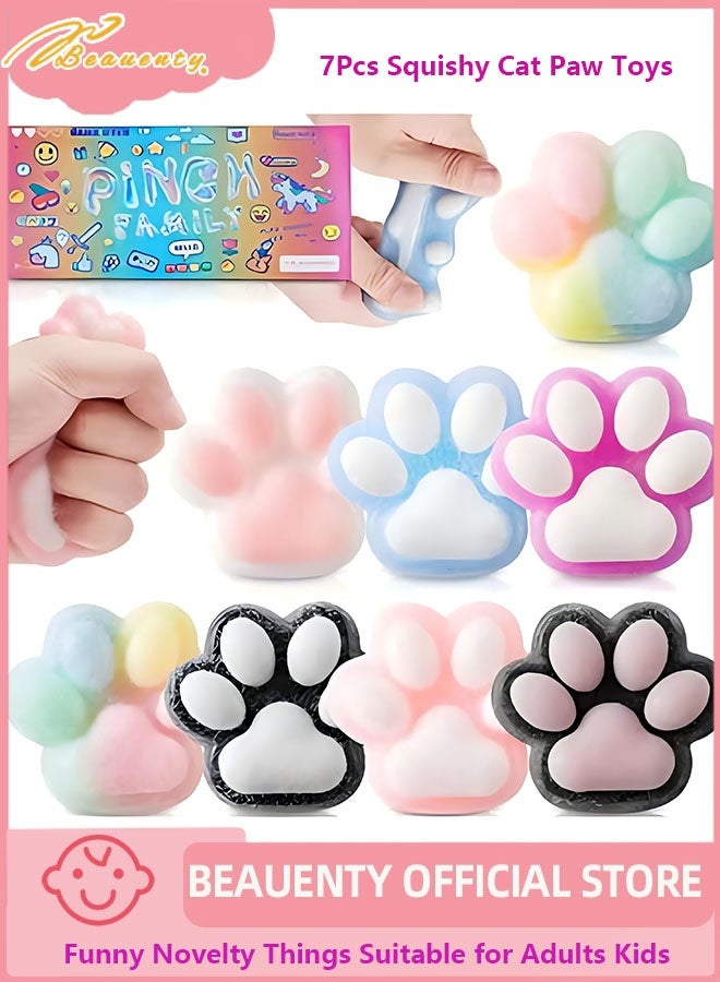 Beauenty Squishy Cat Paw Squeeze Toys,7Pcs Random Color Squishy Fidget Toy,Kawaii Squishies Sensory Toys, Furry Paws Squishy for Party Favors,Funny Novelty Things Suitable for Adults Kids - Image 1