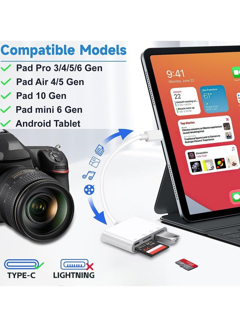 يو إس بي قارئ بطاقة SD USB C، محول Micro SD إلى النوع C، قارئ بطاقة SD، محول 4 في 1 من النوع C OTG قارئ بطاقة ذاكرة الكاميرا TF/SD فتحة مزدوجة - Image 2