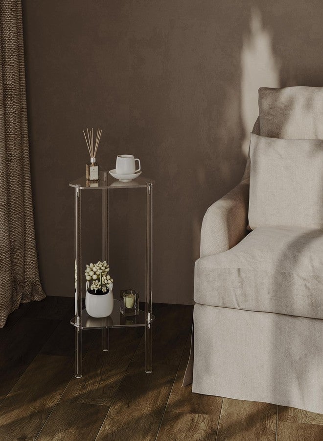 HMYHUM Clear Acrylic Triangle End Table, Corner Side Table for Small Spaces, Small Accent Table for Living Room, Bedroom and Balcony, Easy Assembly - Image 2
