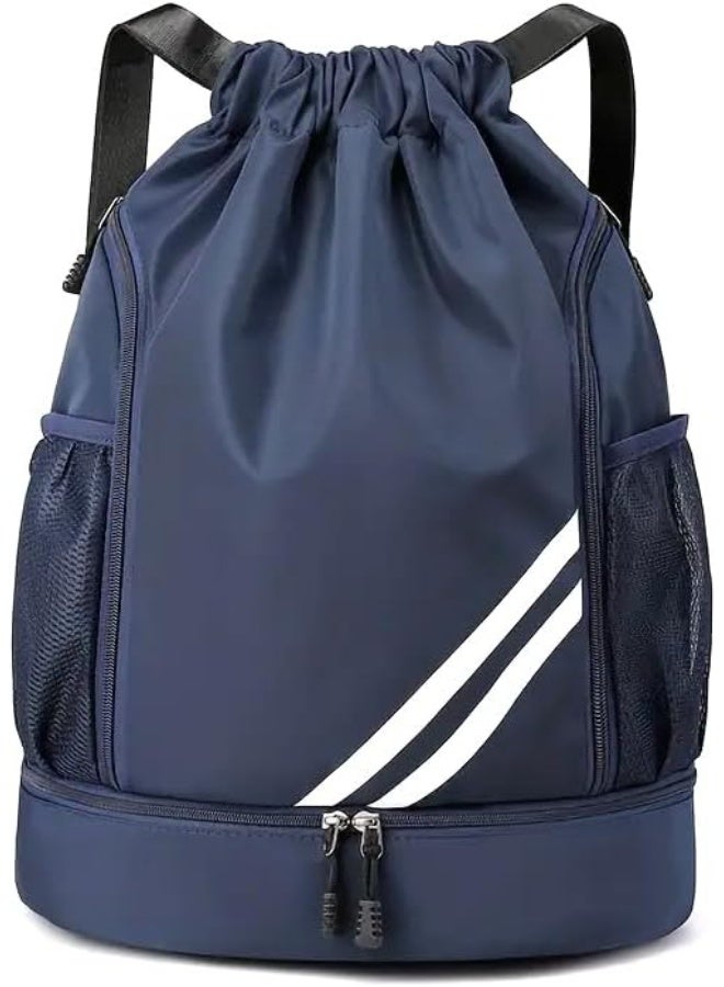 MXM Travel Sport Casual UNISEX Drawstring Backpack with Zipper, Large Capacity, Adjustable, Multiple Compts, Mesh Pocket for Gym, School, Laptop, Travels, Basketball & Football Outdoor (Dark Blue) - Image 1