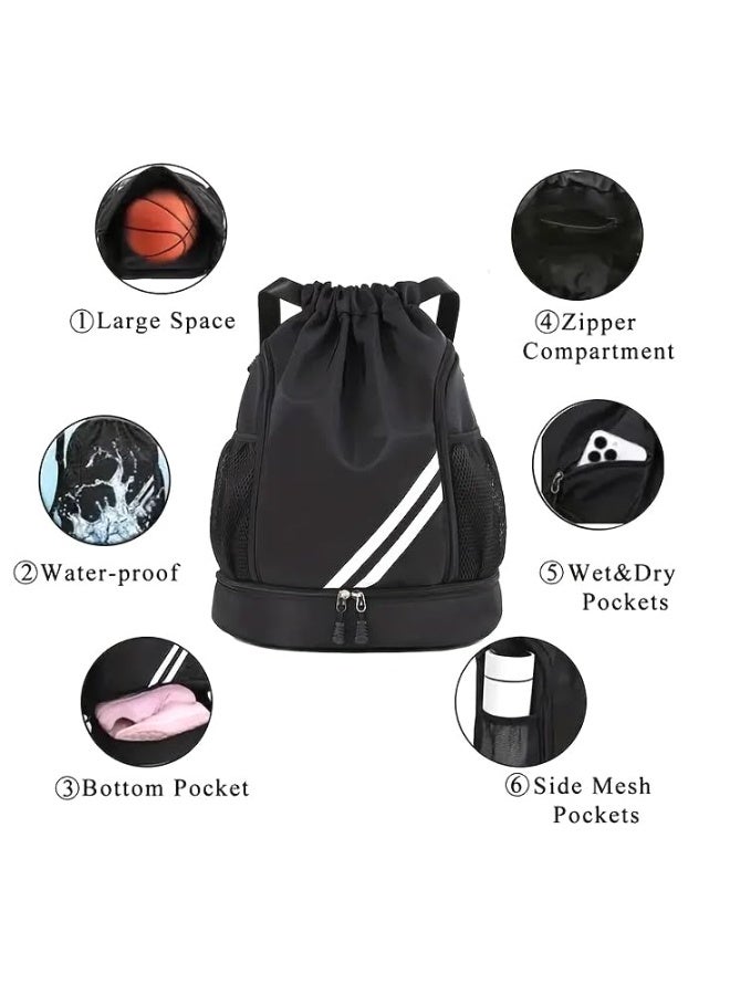 MXM Travel Sport Casual UNISEX Drawstring Backpack with Zipper, Large Capacity, Adjustable, Multiple Compts, Mesh Pocket for Gym, School, Laptop, Travels, Basketball & Football Outdoor (Dark Blue) - Image 3