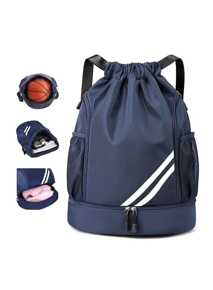 MXM Travel Sport Casual UNISEX Drawstring Backpack with Zipper, Large Capacity, Adjustable, Multiple Compts, Mesh Pocket for Gym, School, Laptop, Travels, Basketball & Football Outdoor (Dark Blue) - Image 4