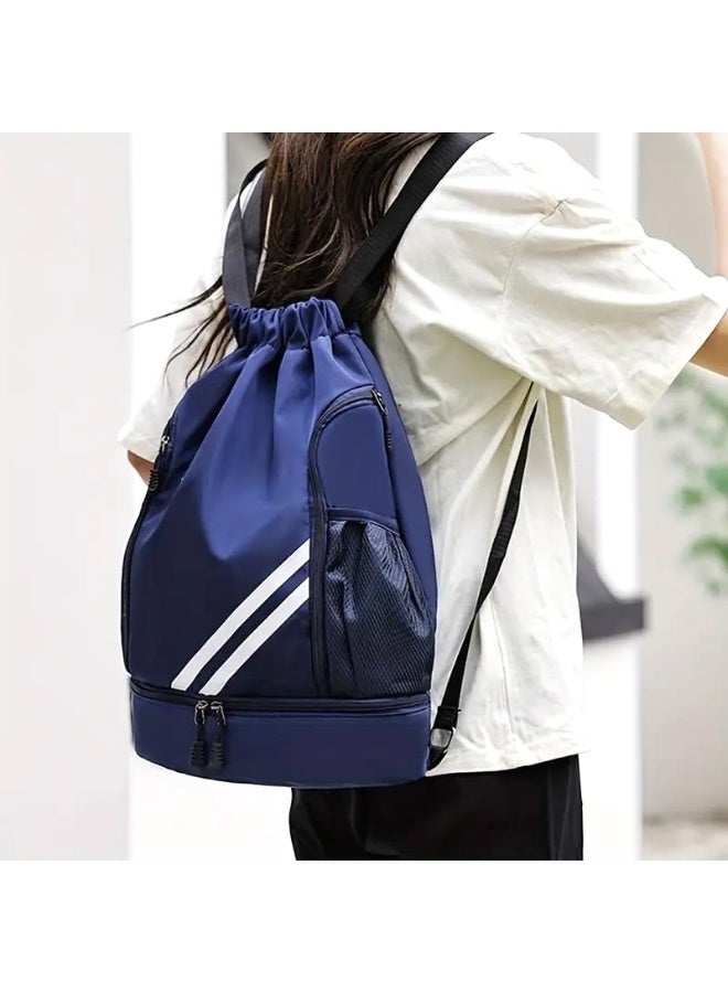 MXM Travel Sport Casual UNISEX Drawstring Backpack with Zipper, Large Capacity, Adjustable, Multiple Compts, Mesh Pocket for Gym, School, Laptop, Travels, Basketball & Football Outdoor (Dark Blue) - Image 5