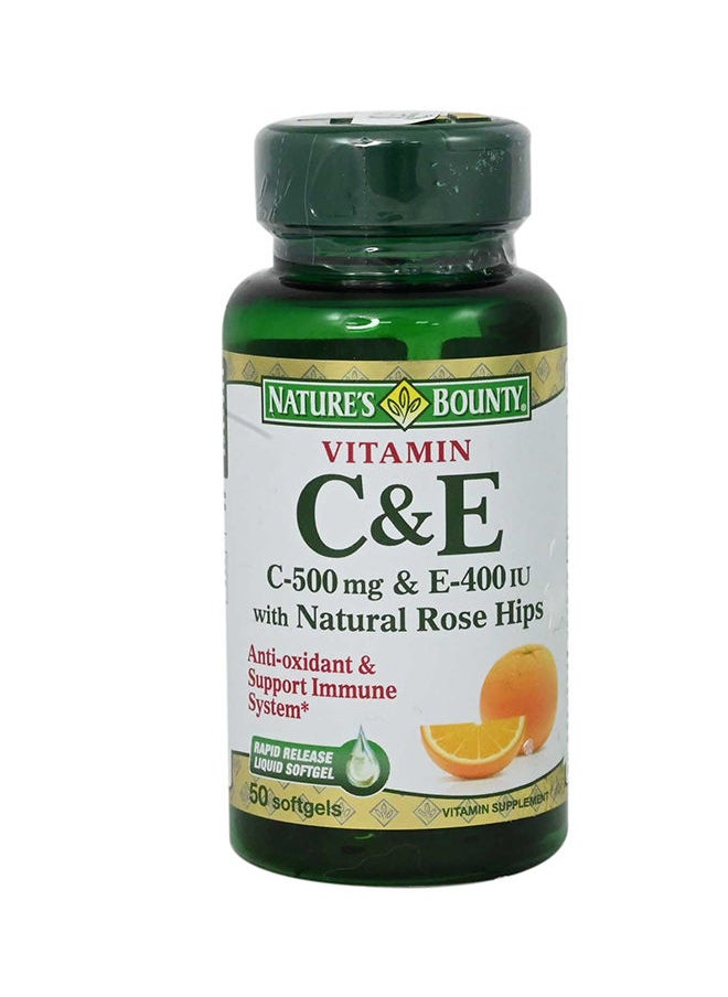 NATURE'S BOUNTY Vitamin C and E with Natural Rose Hips Antioxidant Support Immune System 50 Softgel 