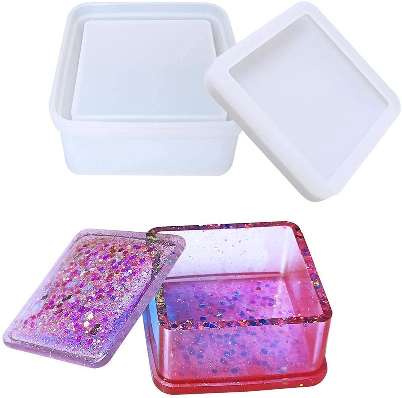 Artool ARTOOL Square Storage Box Resin Casting Mold Container for Jewellery Keychains Pendant with Top Lid Epoxy Resin Art Mould DIY Art and Craft 3x3 Inch (A71) - Image 1