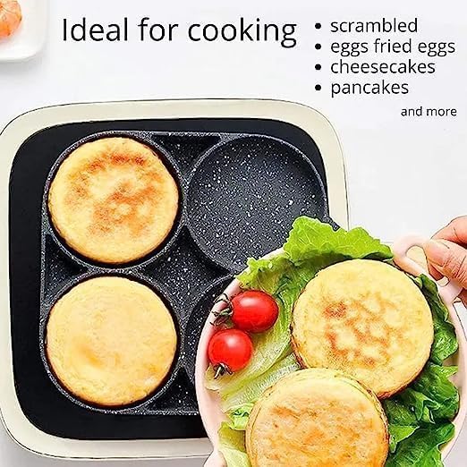 TECHNOWAYS SOLUTION 4 Hole Non Stick Egg Frying pan with Detachable Wooden Handle,Multi Purpose Frying pan for Omelet uttapam idli Burger Poached Egg Kitchen Breakfast (1 pcs/Multicolor) - Image 5