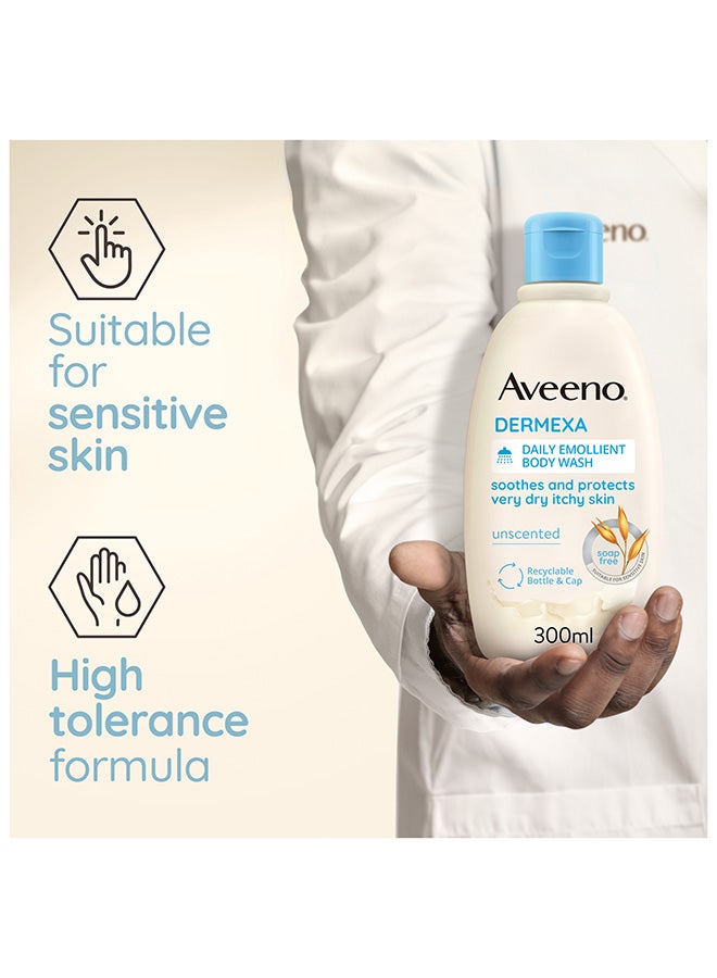 Aveeno Dermexa Daily Emollient Body Wash, With Soothing Oat Complex and Ceramides, Suitable For Sensitive Skin, Soothes & Protects Very Dry Itchy Skin, Unscented, Soap Free, 300ml - Image 4