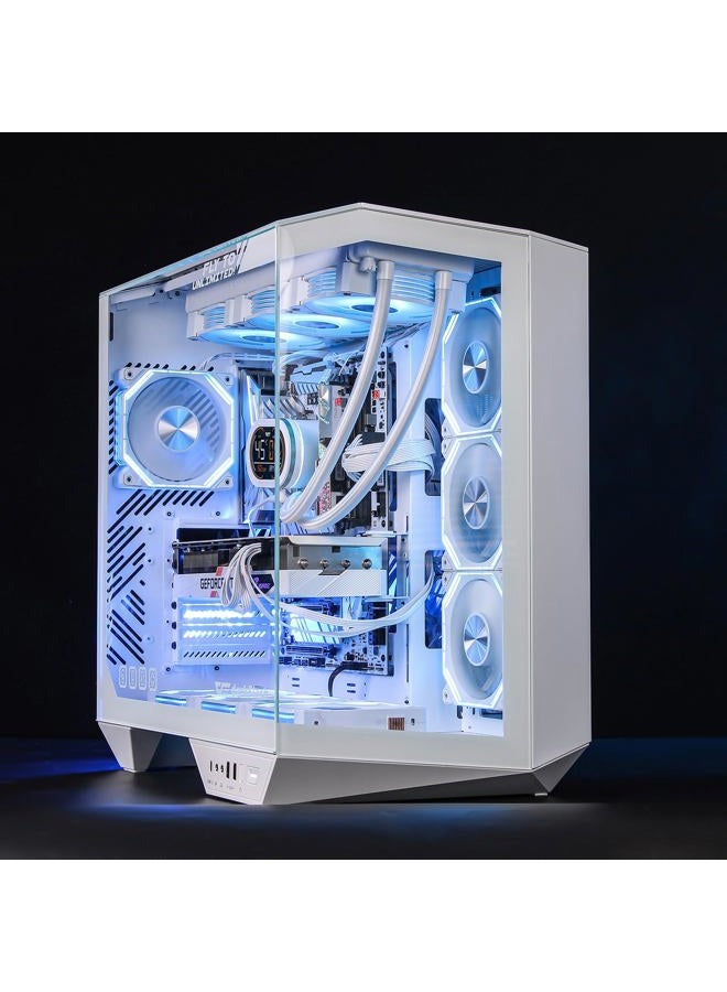 DarkFlash صندوق ألعاب كمبيوتر ATX كامل البرج، لوحة أم قابلة للتوصيل من الخلف، غرفة مزدوجة، زجاج بانورامي، يدعم حتى 2 × 360 مم رادياتور، متوافق مع RTX 40 (DY470) (4 مراوح PWM ARGB، أبيض) - Image 3