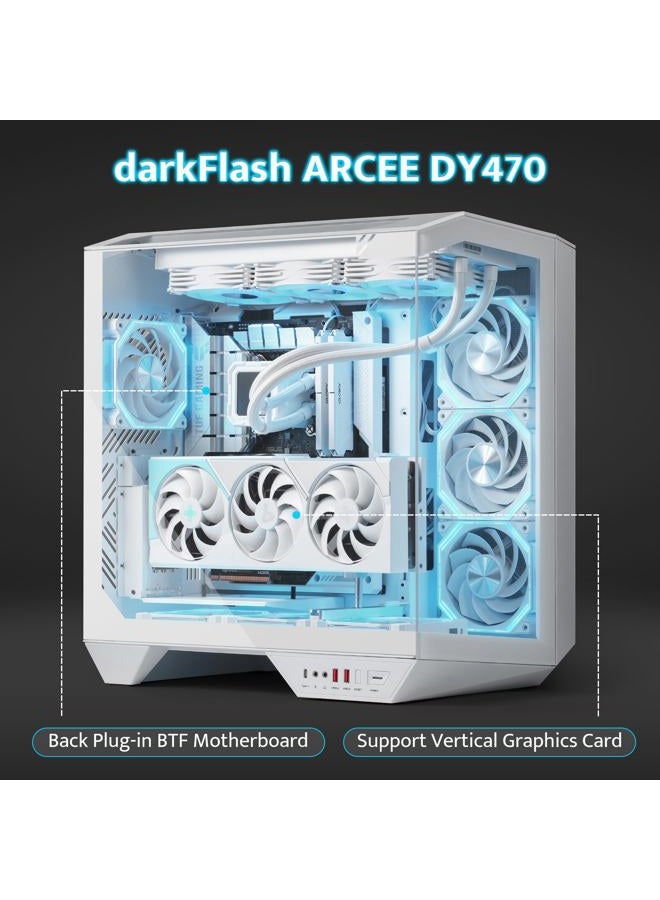 DarkFlash صندوق ألعاب كمبيوتر ATX كامل البرج، لوحة أم قابلة للتوصيل من الخلف، غرفة مزدوجة، زجاج بانورامي، يدعم حتى 2 × 360 مم رادياتور، متوافق مع RTX 40 (DY470) (4 مراوح PWM ARGB، أبيض) - Image 4