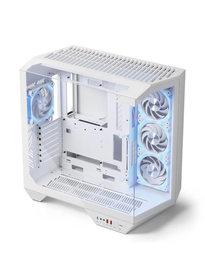 DarkFlash صندوق ألعاب كمبيوتر ATX كامل البرج، لوحة أم قابلة للتوصيل من الخلف، غرفة مزدوجة، زجاج بانورامي، يدعم حتى 2 × 360 مم رادياتور، متوافق مع RTX 40 (DY470) (4 مراوح PWM ARGB، أبيض) - Image 2
