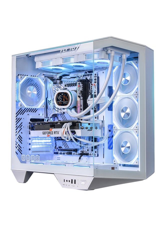 DarkFlash صندوق ألعاب كمبيوتر ATX كامل البرج، لوحة أم قابلة للتوصيل من الخلف، غرفة مزدوجة، زجاج بانورامي، يدعم حتى 2 × 360 مم رادياتور، متوافق مع RTX 40 (DY470) (4 مراوح PWM ARGB، أبيض) - Image 1