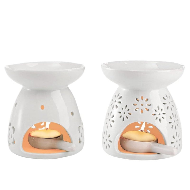 MEETOZ Set of 2 Ceramic Tealight Candle Holder Tealight Wax Warmer with Candle Spoon Essential Oil Burner Wax Melt Burners Essential Oil Incense Aroma Diffuser Furnace Home Decoration Romantic