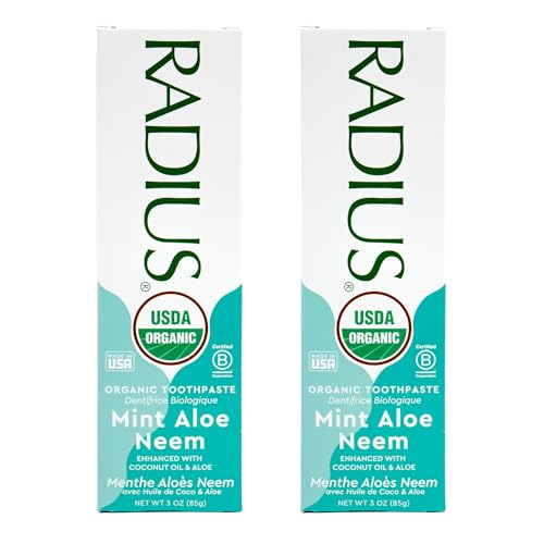 RADIUS USDA Organic Toothpaste 3oz Non Toxic Chemical-Free Gluten-Free Designed to Improve Gum Health & Prevent Cavity - Mint Aloe Neem - Pack of 2 - Image 1