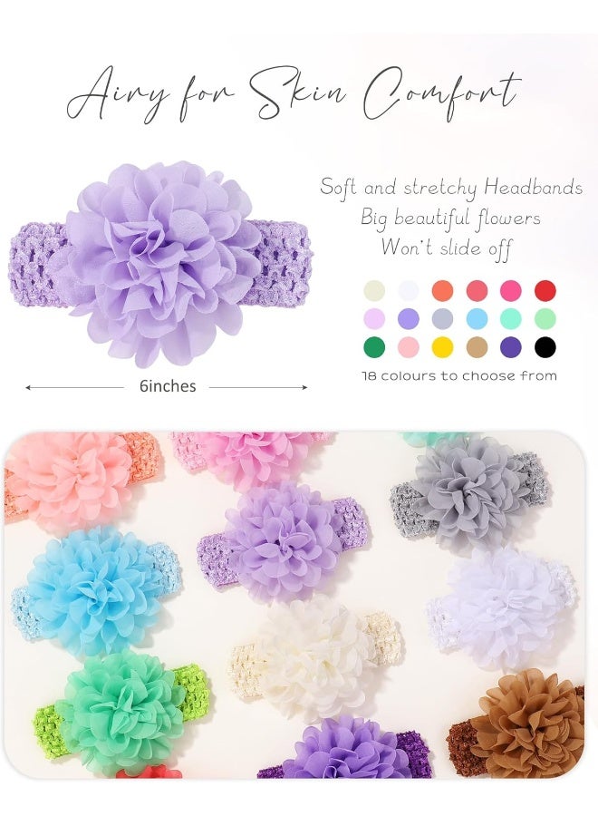 jollybows jollybows 18pcs Baby Girls Flower Headband Chiffon Elastic Hair Band Hair Accessories for Infants Newborn Toddler  - Image 2