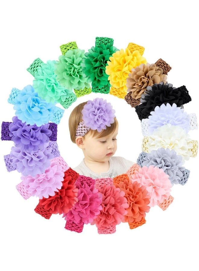 jollybows jollybows 18pcs Baby Girls Flower Headband Chiffon Elastic Hair Band Hair Accessories for Infants Newborn Toddler  - Image 1