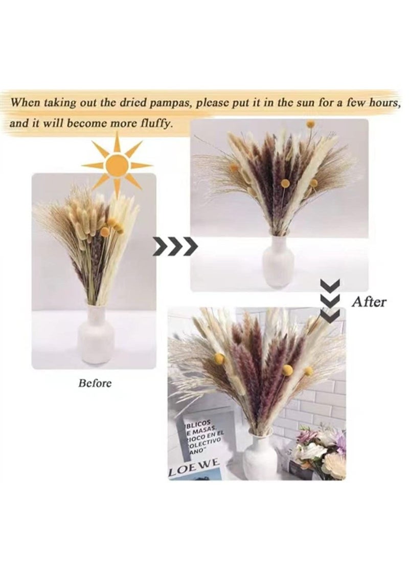 Excefore Natural Dried Pampas Grass, Boho Decor Fluffy White Pompous Grass Large Reed Bunny Tail Wheat Stalk Decorative Plumes Italian Ruscus Solidago Goldenrod Flower Bouquet for Wedding Fall Home Decor  - Image 5