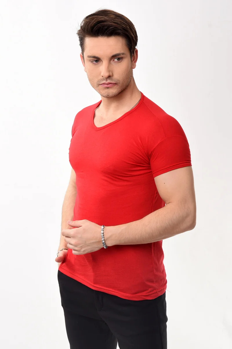 بيليفانتي كولكشن V-Neck Basic Slim Fit Men's T-Shirt Red