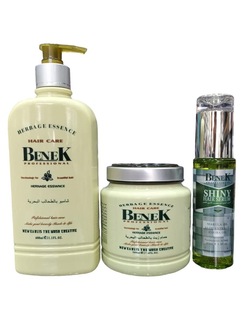 BENEK Marine Algae Collection Shampoo 600 ml And Mask 500 ml With Serum 80 ml Eliminates The Problems Of Dryness Split Ends Hair Breakage Fragility And Iack Of Shine In It Protects Hair And Makes It Strong
