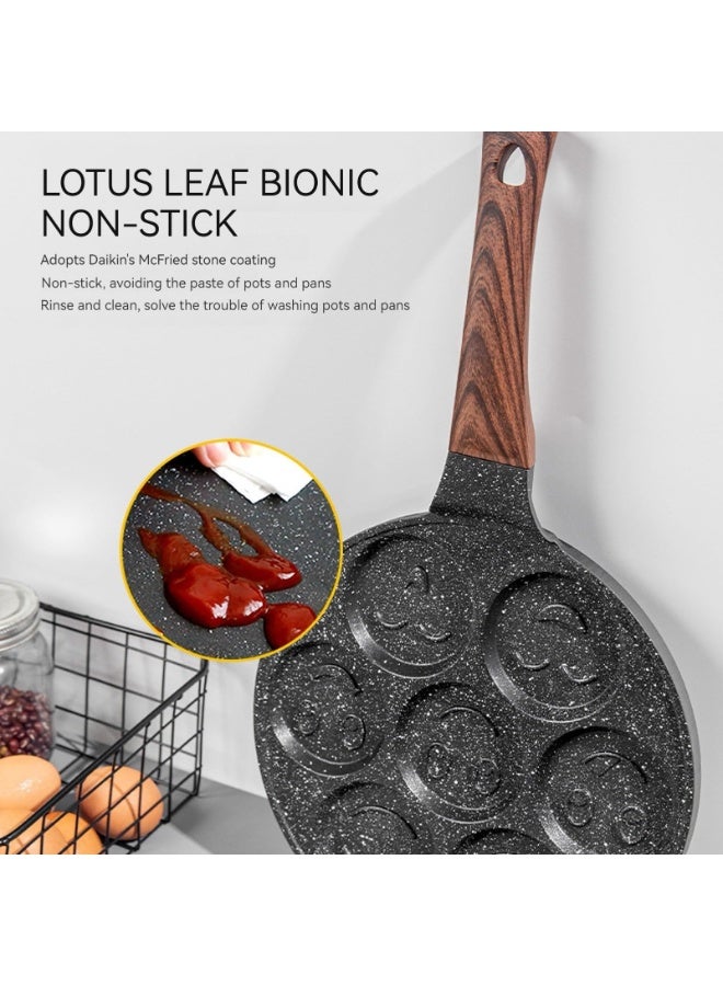 مقلاة بانكيك غير لاصقة، 7 وجوه مبتسمة على المقلاة، مقبض ناعم لوجبة إفطار ممتعة للأطفال، مقلاة كريب 10.2 بوصة للطهي على موقد الغاز (أسود) - Image 4