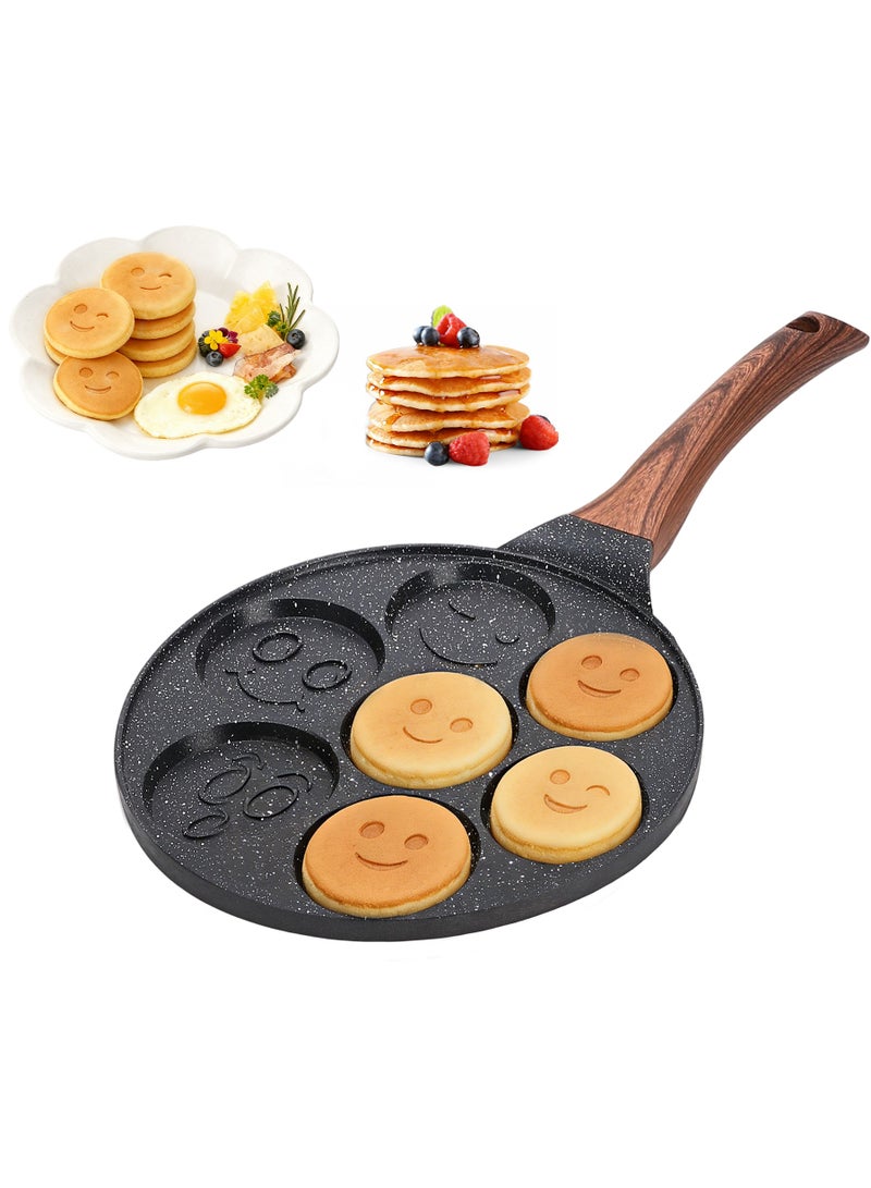 Nonstick Pancake Pan, 7 Smiley Face Pancake Griddle, Soft Touch Handle Fun Breakfast for Kids, 10.2 in Crepe Pan for Gas Stoves (Black) - Image 1